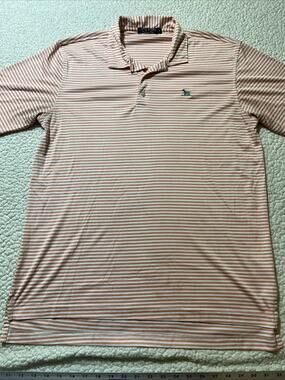 Over Under Performance Orange & White Stripped Polo- Men's Large